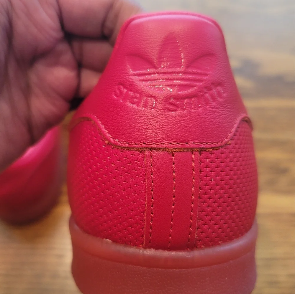 NWOT Adidas Stan Smith Red Genuine Leather Sneakers Gym Kicks Shoes Size 12 - Picture 8 of 14